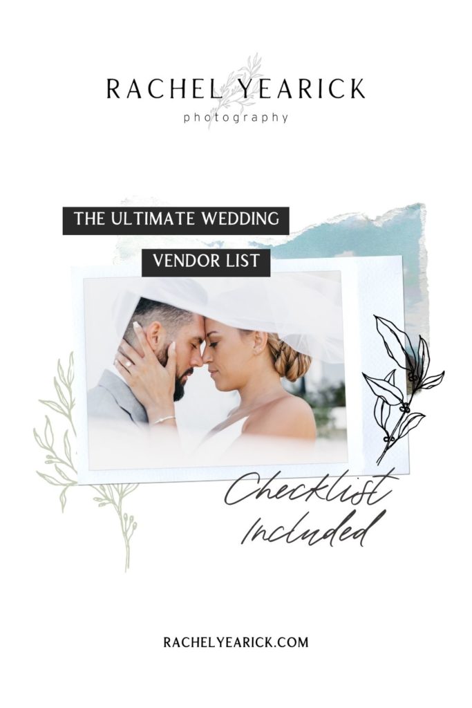 Bride and groom pressing their foreheads lightly against each other as they close their eyes; image overlaid with text that reads The Ultimate Wedding Vendor List Checklist Included