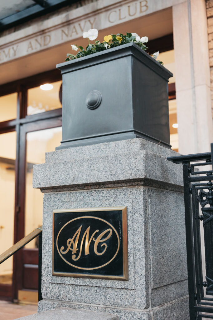 Elegant military heritage wedding at the Army and Navy Club Washington DC with marble staircases and stately interiors
