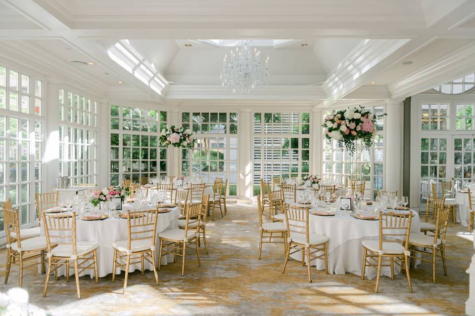 Luxury wedding at The Fairmont Washington DC featuring elegant ballroom and courtyard garden portraits