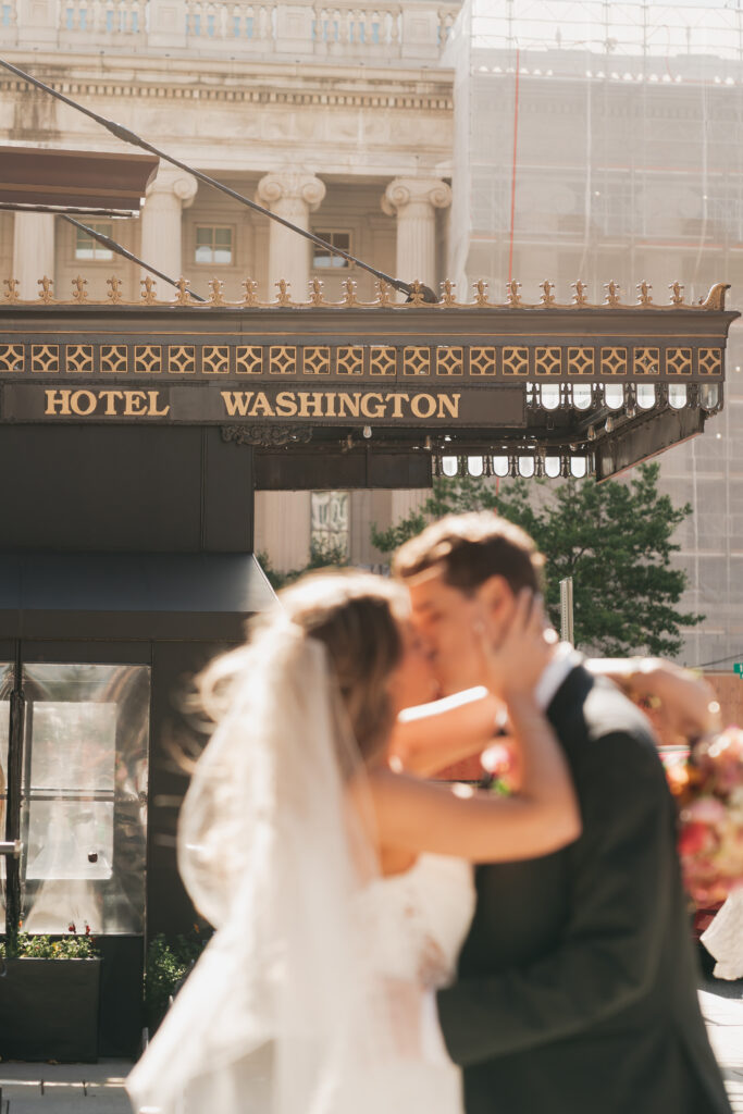 Editorial rooftop wedding at Hotel Washington with panoramic monument views and contemporary luxury styling