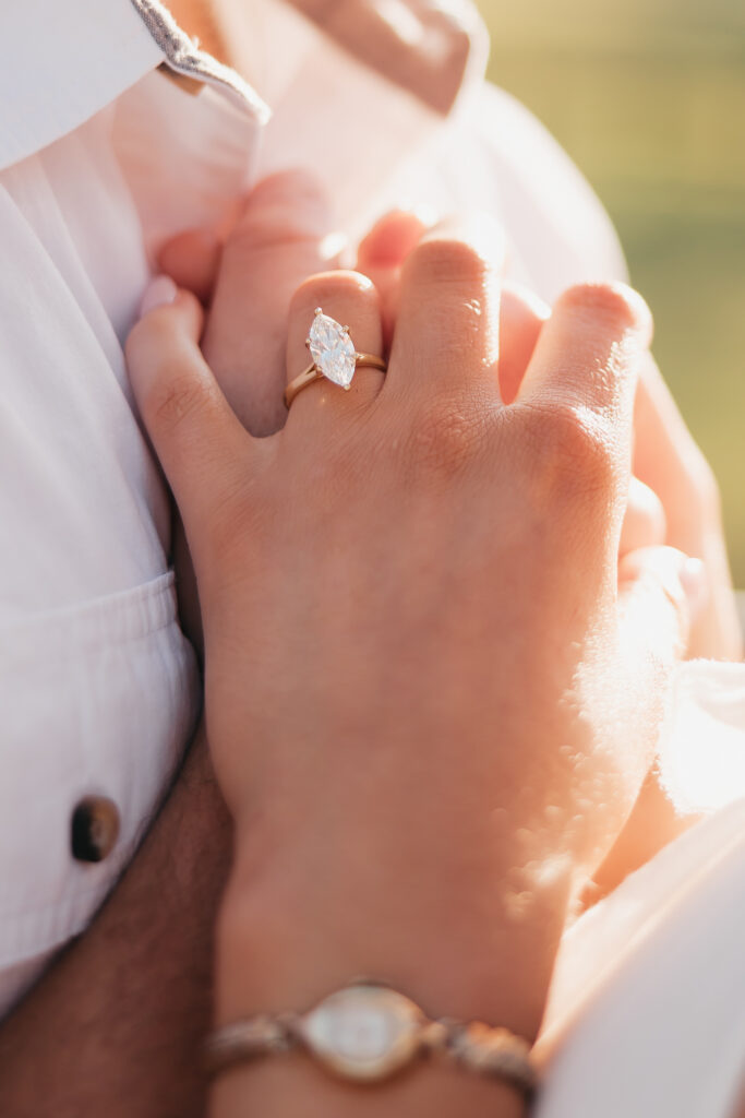ring engagement photo capturing elegant western charm and countryside textures in Bluemont, Virginia