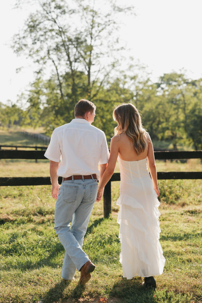 Romantic engagement photo capturing elegant western charm and countryside textures in Bluemont, Virginia