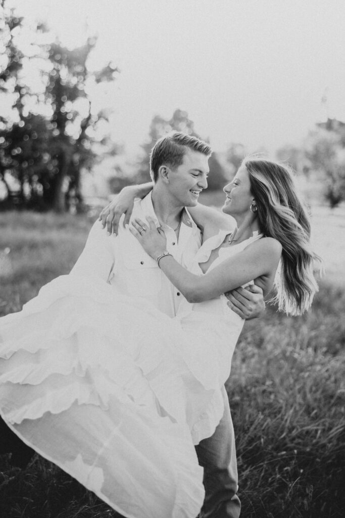 Editorial engagement photography in the Virginia countryside, blending romance, elegance, and authentic connection.