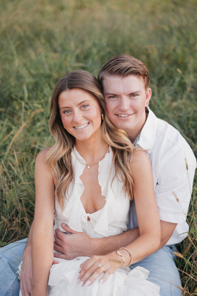 Romantic engagement photo capturing elegant western charm and countryside textures in Bluemont, Virginia.