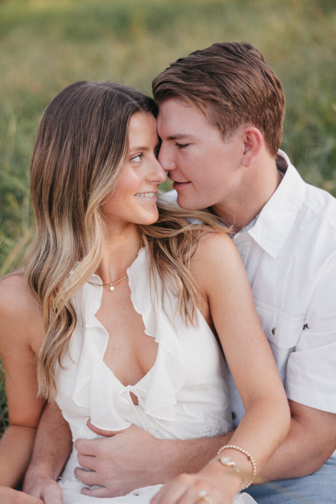 Romantic engagement photo capturing elegant western charm and countryside textures in Bluemont, Virginia.
