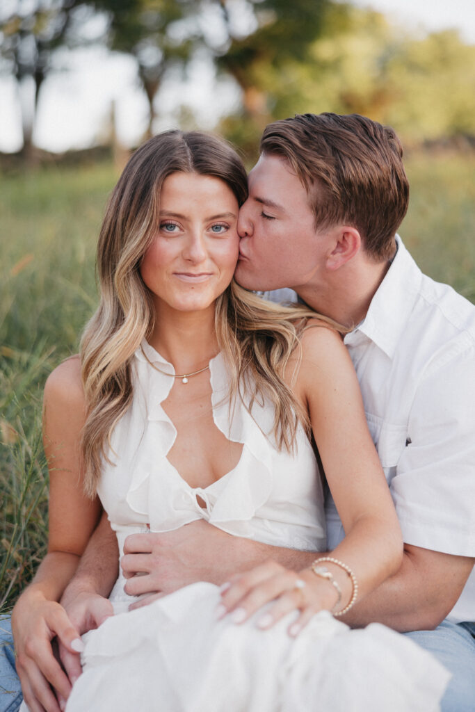 Romantic engagement photo capturing elegant western charm and countryside textures in Bluemont, Virginia.