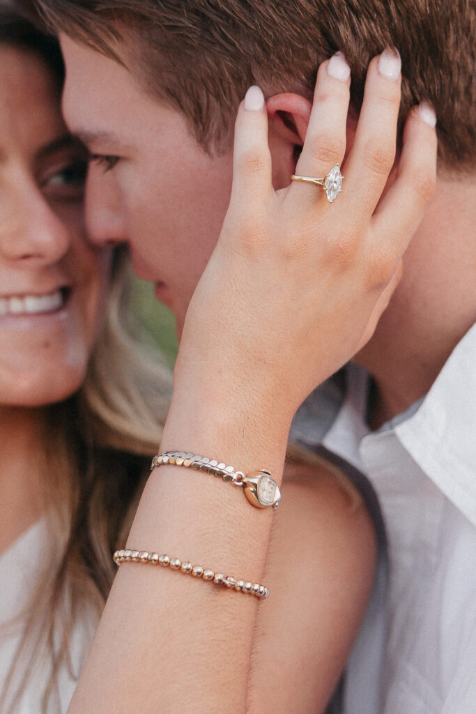 Ring engagement photo capturing elegant western charm and countryside textures in Bluemont, Virginia.