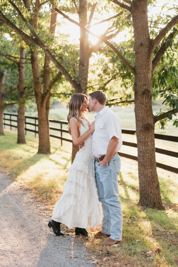 Editorial engagement photography in the Virginia countryside, blending romance, elegance, and authentic connection.
