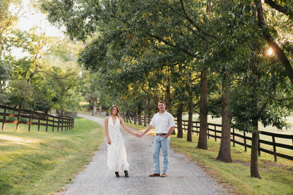 Editorial engagement photography in the Virginia countryside, blending romance, elegance, and authentic connection.