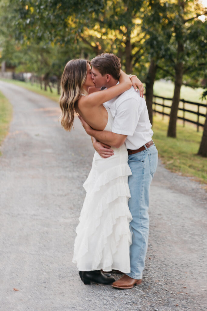 Editorial engagement photography in the Virginia countryside, blending romance, elegance, and authentic connection.