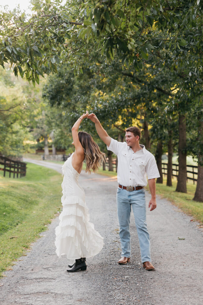 Editorial engagement photography in the Virginia countryside, blending romance, elegance, and authentic connection.
