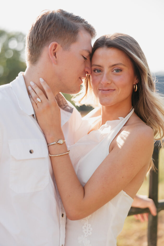 Romantic engagement portrait capturing elegant western charm in Bluemont, Virginia
