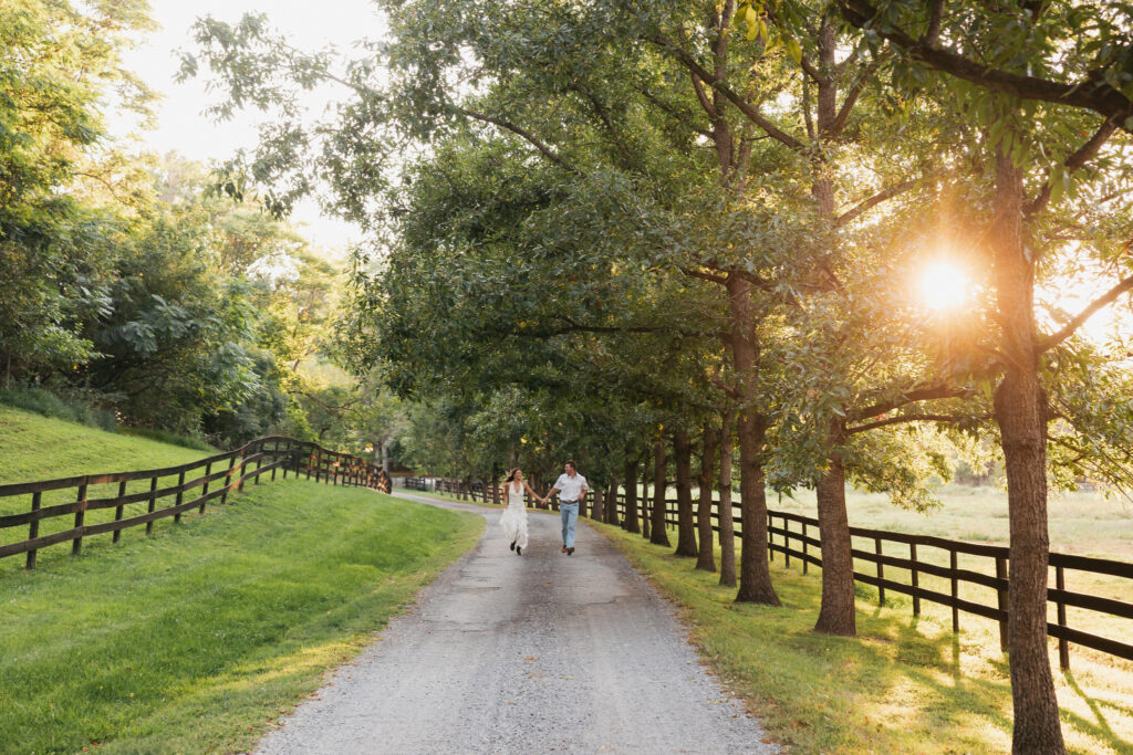 Editorial engagement photography in the Virginia countryside, blending romance, elegance, and authentic connection.