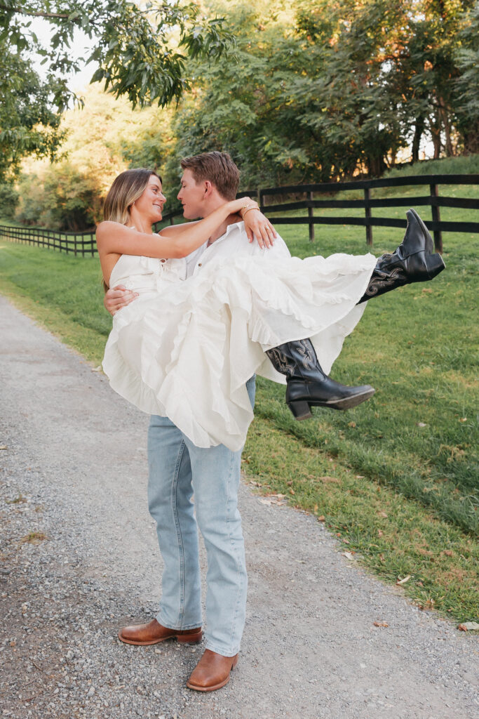 Editorial engagement photography in the Virginia countryside, blending romance, elegance, and authentic connection.