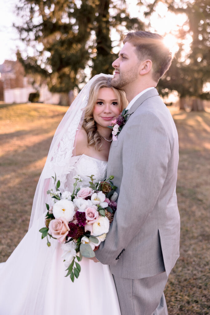 Romantic winter wedding portraits at Raspberry Plain Manor in Leesburg VA