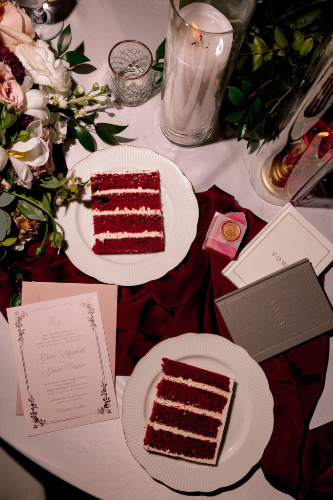 Candlelit reception details at Raspberry Plain Manor winter wedding in Virginia