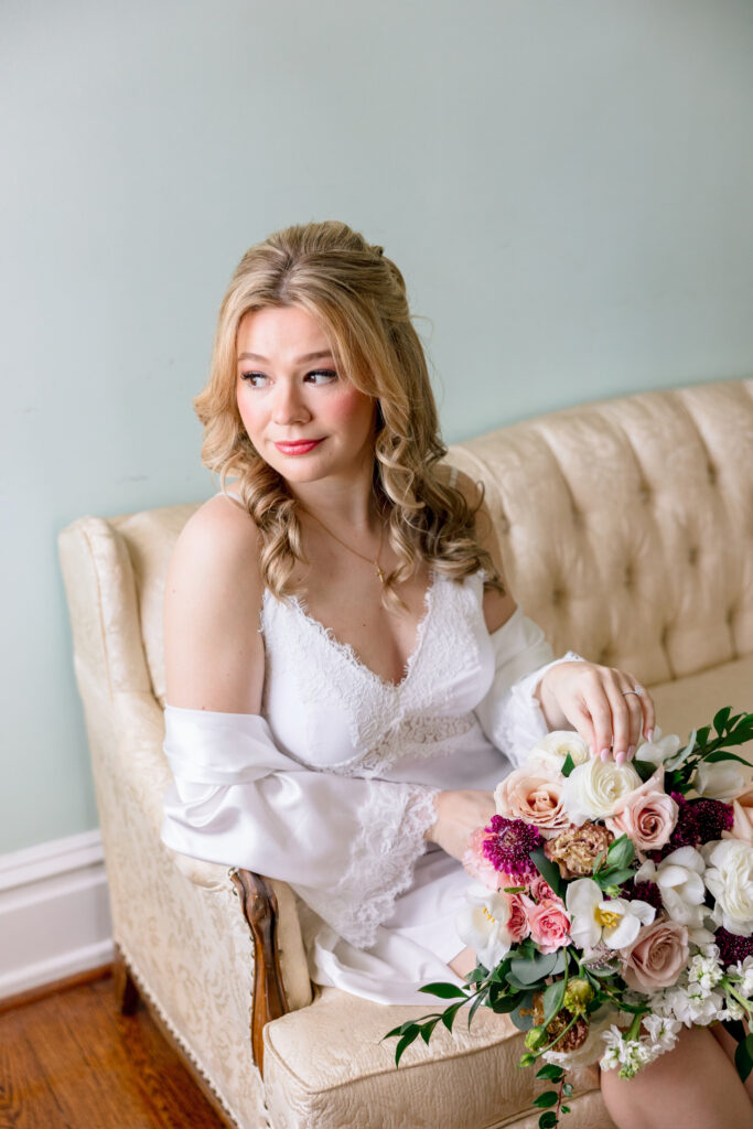 bridal portrait at Raspberry Plain Manor during a winter wedding in Leesburg Virginia