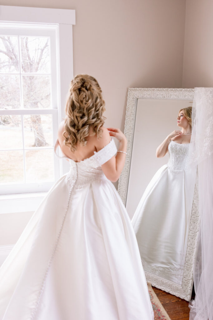bridal portrait at Raspberry Plain Manor during a winter wedding in Leesburg Virginia