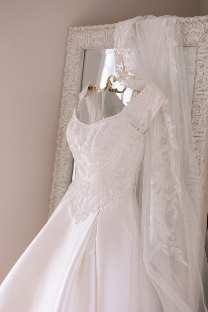 wedding dress Raspberry Plain Manor during a winter wedding in Leesburg Virginia