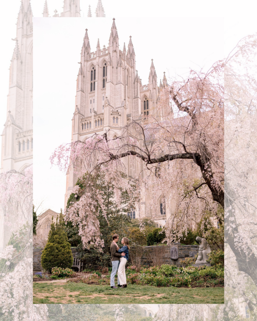 Timeless engagement portraits of Jack and Caroline at the Washington National Cathedral