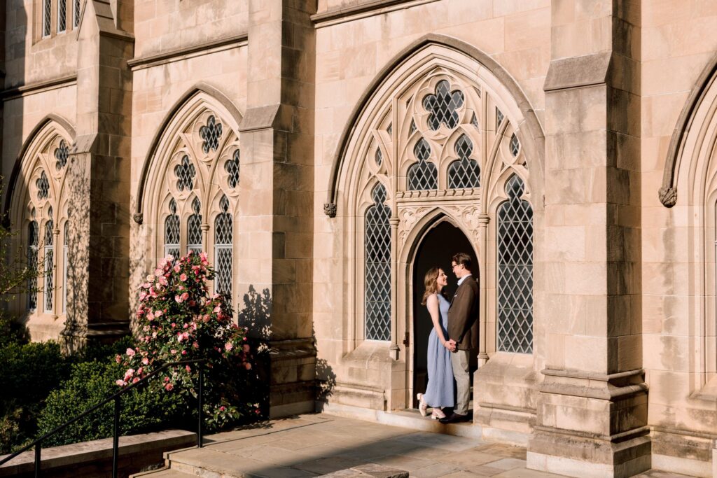 Classic and natural engagement photo of a couple in Washington DC